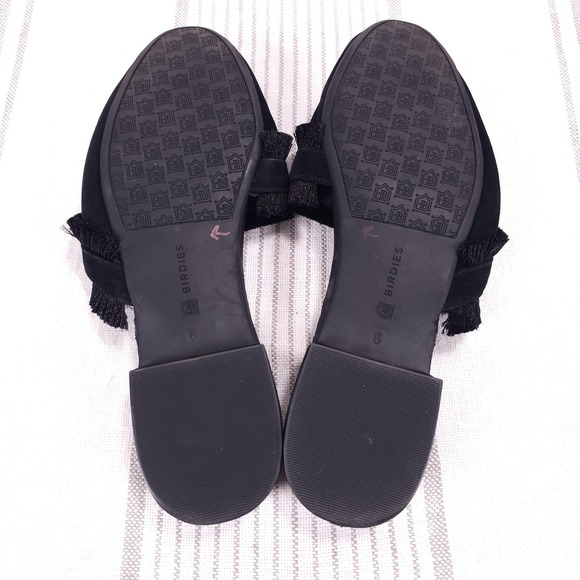 Birdies Ani Mules Womens 8 Black Suede Fringe Slide Flats Comfort Shoes Office - Picture 7 of 9